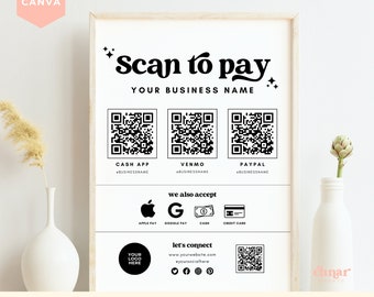 Scan to Pay Template Download, Editable QR Code Sign, Printable Payment Sign for Small Business Market Vendor, Scan To Paypal Venmo CashApp