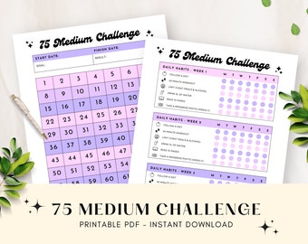 75 Day Medium Challenge Printable - Track Habits, Weight Loss Journal, Fitness and Goal Checklist, Journal, Workout Tracker