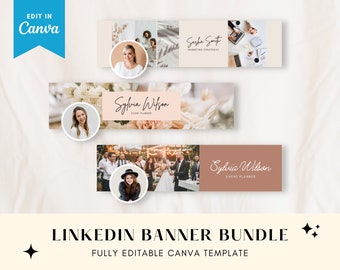 Paquete de plantillas de Canva para banner de Linkedin, edición en Canva, banner profesional, minimalista, marca personal, estético, femenino, neutral