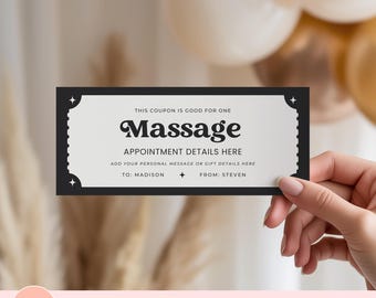 Printable Massage Coupon, Couples Gift Idea, Spa Day Voucher, Editable Gift Voucher For Birthday, Customizable Wellness Gift Certificate