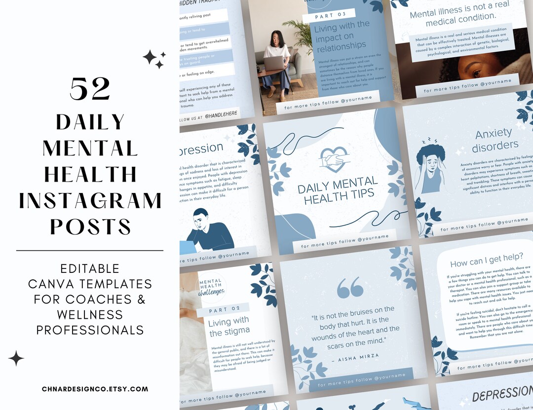 Mental Health Social Media Post, Editable Canva Templates for Instagram ...