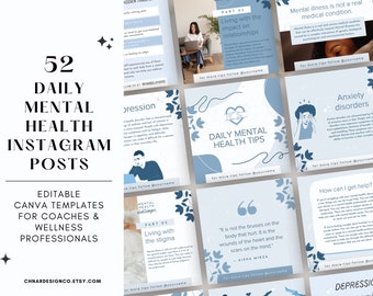 Mental Health Social Media Post, Editable Canva Templates for Instagram Content Engagement, DIY Carousel Graphics for Wellness Influencer