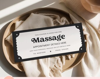 Editable Massage Coupon, Printable Couples Gift Idea, Spa Day Voucher, Gift Voucher For Birthday, Wellness Gift Certificate Canva Template