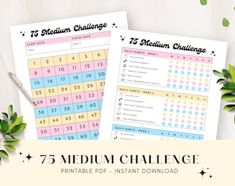 75 Medium Challenge Tracker - Daily Habits, Weight Loss Journal, Fitness and Goal Checklist, Journal, Workout Tracker