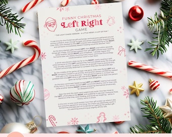 Jogo divertido de Natal para imprimir: Esquerda e Direita, História de Passar o Presente, Jogo de Troca de Presentes de Natal, Jogo para Festa de Natal, Modelo de História Editável