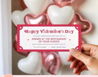 Printable Valentines Day Gift Certificate, Dinner Date Gift Voucher, Editable Dinner Reservation Ticket, Date Night Coupon, Romantic Gift