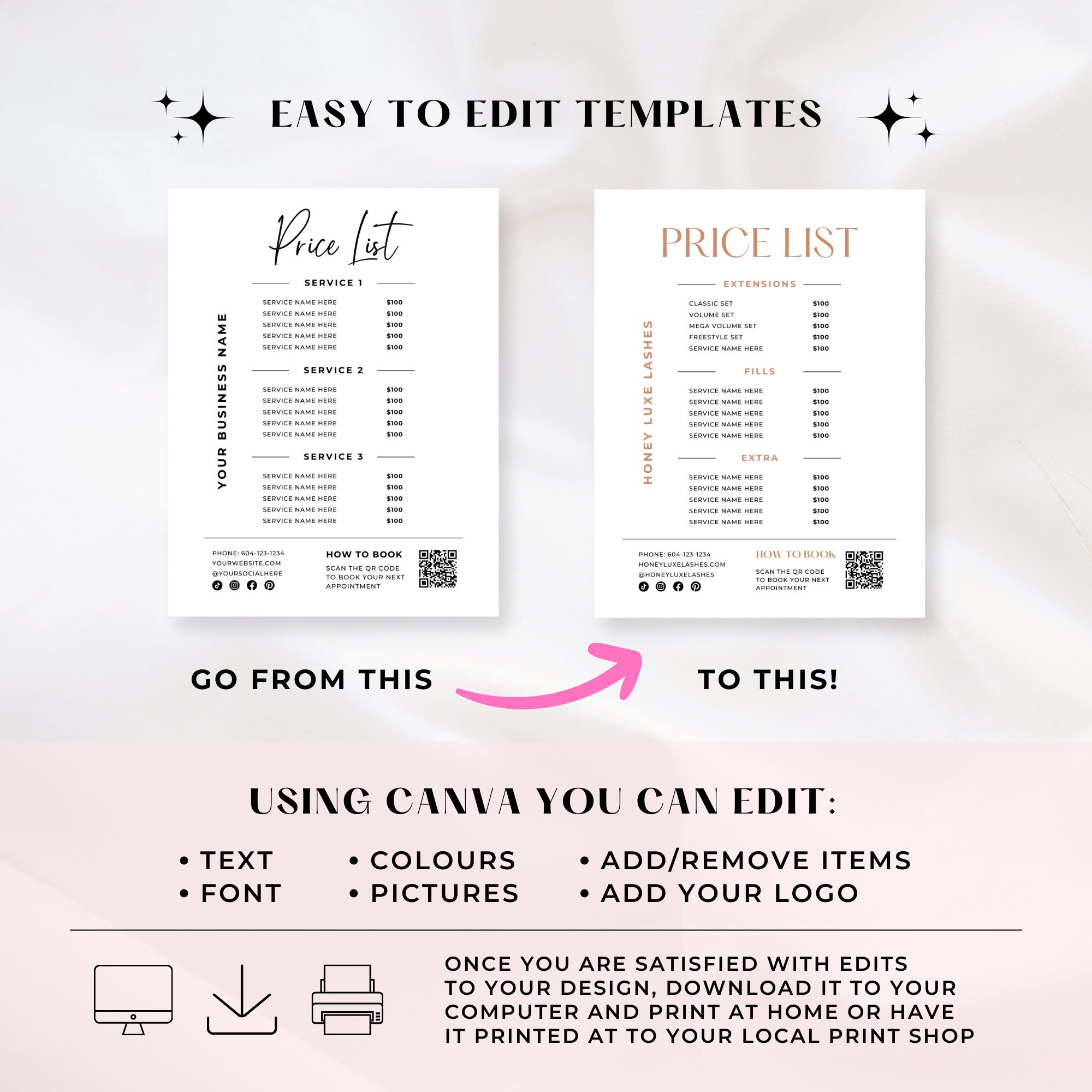 Price List for IG, Editable Canva Template With Scan to Book QR Code ...