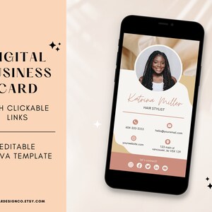 Biglietto da visita digitale con collegamenti cliccabili per parrucchieri, tecnici delle unghie, estetisti, modelli canva modificabili, biglietti da visita testuali