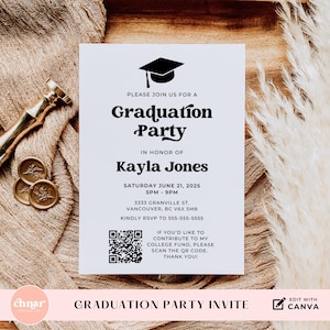 Graduation Invitation Insert Card, Editable QR Code For College Fund or Invite Link, Printable Graduation Party Announcement, RSVP Template