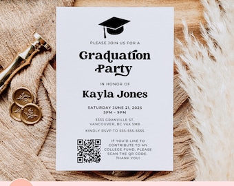 Graduation Invitation Insert Card, Editable QR Code For College Fund or Invite Link, Printable Graduation Party Announcement, RSVP Template
