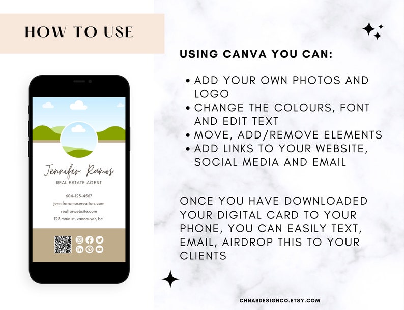 Digital Business Card Edit in Canva Clickable Links Qr Code Etsy