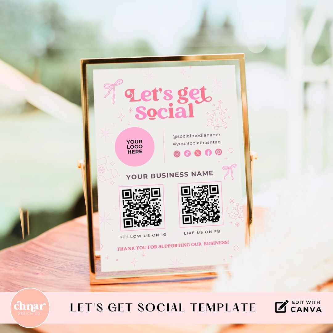 Lets Get Social Printable Template, Connect With Us QR Code Sign ...