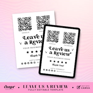 QR Code Business Review Sign, Printable Leave Us a Review Template, Editable Connect With Us Social Media Sign for Salon, Lash Tech, Medspa