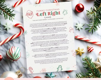 Jogo divertido de Natal "Esquerda e Direita" para imprimir, Jogo de Passar o Presente, Jogo de Troca de Presentes de Natal, Atividade para Festa em Família, Jogo da Direita e da Esquerda