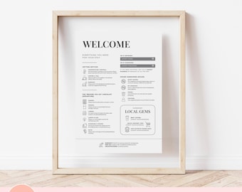 Airbnb Welcome Sign Template, Guest Information & House Rules Printable, Minimalist Vacation Rental Welcome Guide, Editable Canva Poster