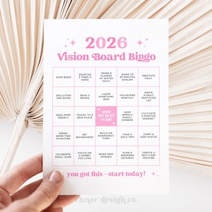 2026 Vision Board Bingo, Printable New Year Resolution Tracker, Editable Manifestation Vision Board Party Template, DIY Goal Activity Card
