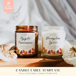 Editable Fall Candle Label Template, Customizable Label Canva Template, DIY Autumn Business Sticker, Instant Download, Pumpkin Product Label