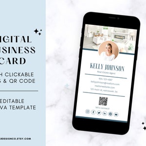 Link cliccabili per biglietti da visita digitali codice qr, modello canva pulito e minimalista per agente immobiliare, parrucchiere, allenatore, tecnico delle unghie, profilo instagram