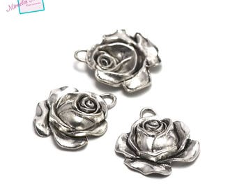 2 charm pendants "La Rose" 35x31x5 mm, silver, 086a