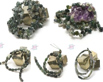 fil 39 cm perles d'agate mousse divers formes aux choix, chips/grand chips/olive/olive facettée/tube... pierre naturelle