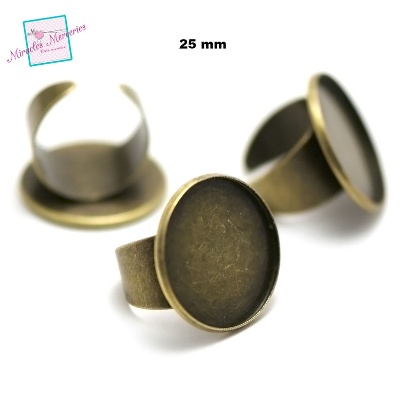 4 supports cabochons bague ronde 25 mm anneaux large, argenté/ bronze/ doré/ gun-métal Bronze