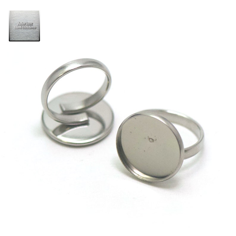 Acier inox: 2 bagues support cabochon ronde steel stainless, 10/12/14/16/18/20/25 mm 18 mm