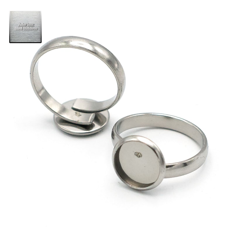 Acier inox: 2 bagues support cabochon ronde steel stainless, 10/12/14/16/18/20/25 mm 10 mm