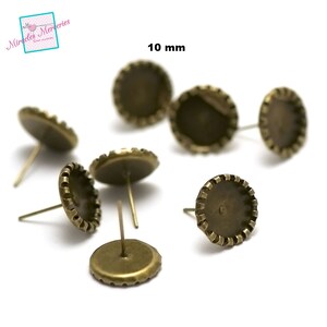 10 round 10 mm ear stud cabochon supports, silver/bronze Bronze courbé
