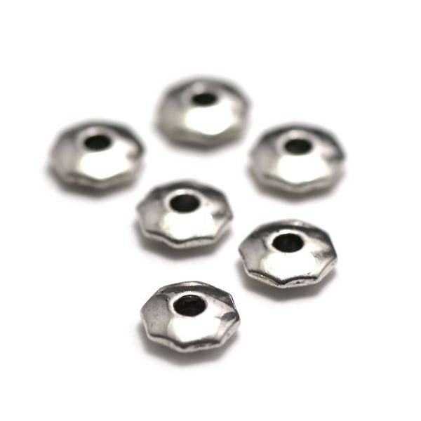 10 perles " soucoupe hexagonal",10x3 mm,argenté, 030A