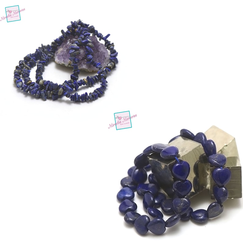 fil 39 cm perles de lapis lazuli divers formes aux choix, chips/coeur... pierre naturelle image 1