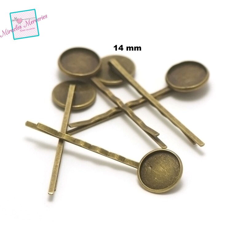 10 cabochon support hairpins 14 mm, silver / bronze image 3