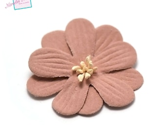 4 flowers in faux leather 45 X 10 mm, old pink