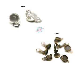 10 cabochon supports "round 8 mm" clip earring, silver / bronze