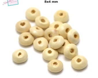 200 raw wooden beads "abacus 8x4 mm" beige lacquered or "abacus 6 x 3 mm" beige