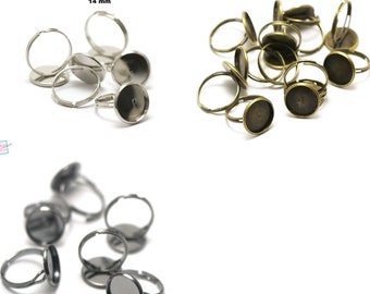 10 cabochon holders round ring 14 mm, silver / bronze / gun-metal