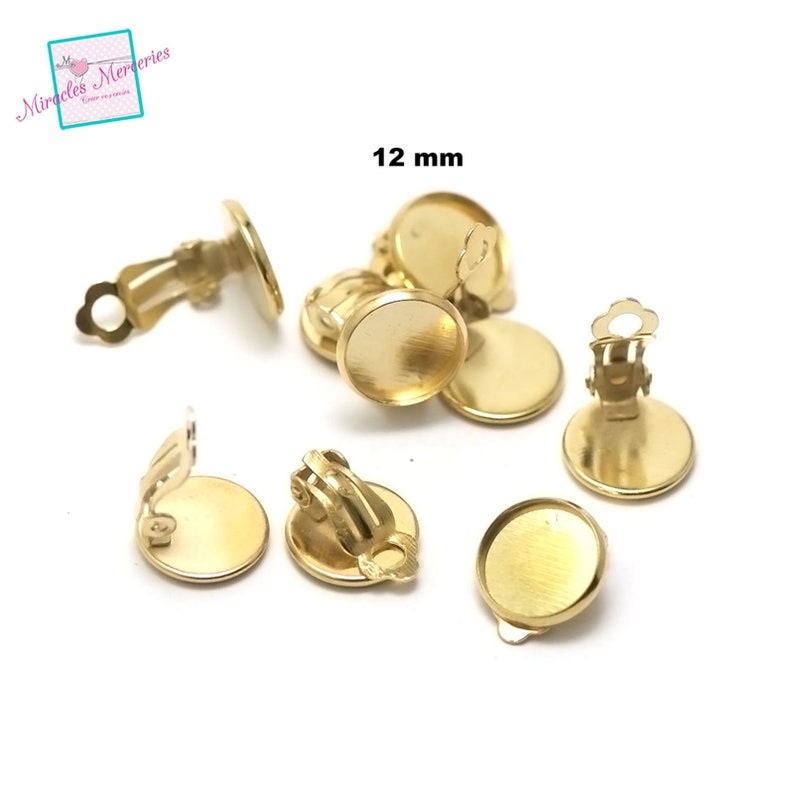 10 supports cabochon ronde 12 mm boucle d'oreille clip, argenté / doré / bronze image 3