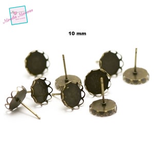 10 round 10 mm ear stud cabochon supports, silver/bronze Bronze dentelle