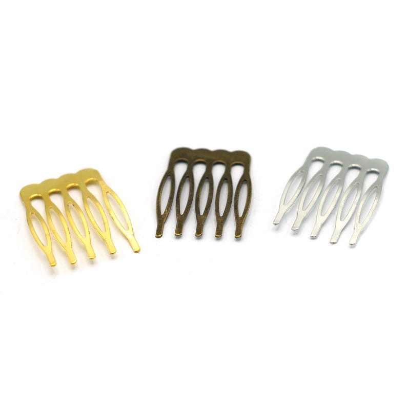 10 hair clips/combs for straight hair, 40x26mm, silver/gold/bronze image 1