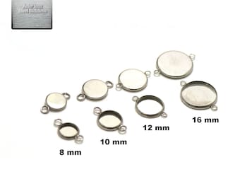 Acier inox: 10 connecteur support cabochon 8/10/12/14/16/18/20 mm, steel stainless