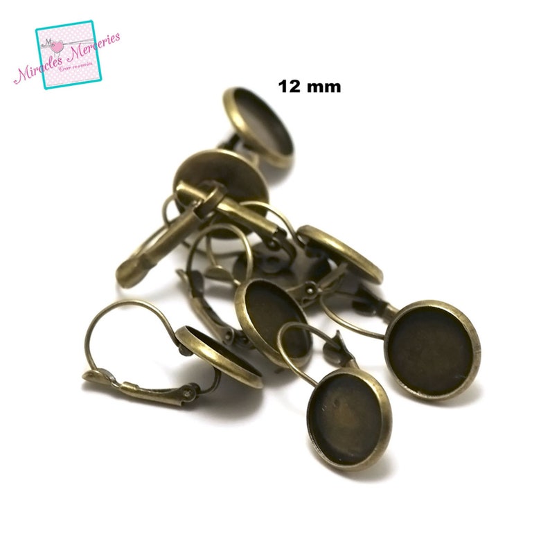 4 support cabochon ronde 12 mm boucle d'oreille dormeuse, argenté/ bronze/ doré/ gun-métal Bronze