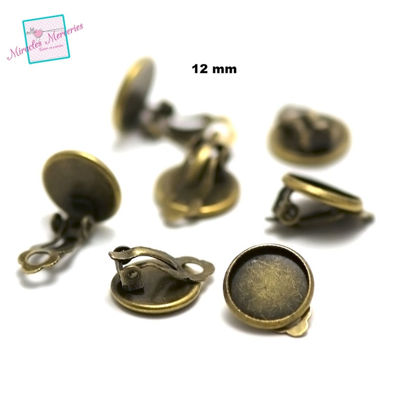 10 supports cabochon ronde 12 mm boucle d'oreille clip, argenté / doré / bronze image 4