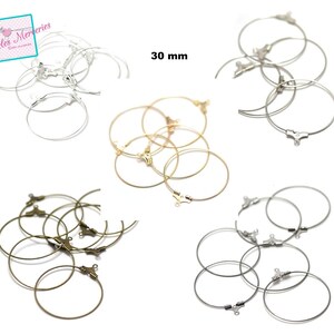 20 "hanger" hoop earrings 30 mm, light silver/silver/gold/bronze/gun-metal