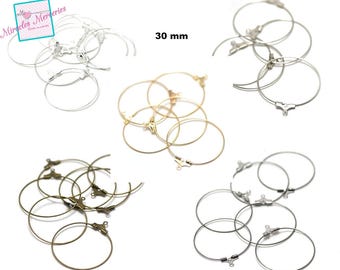 20 pendientes de aro "hanger" 30 mm, plata clara/plata/oro/bronce/gun-metal