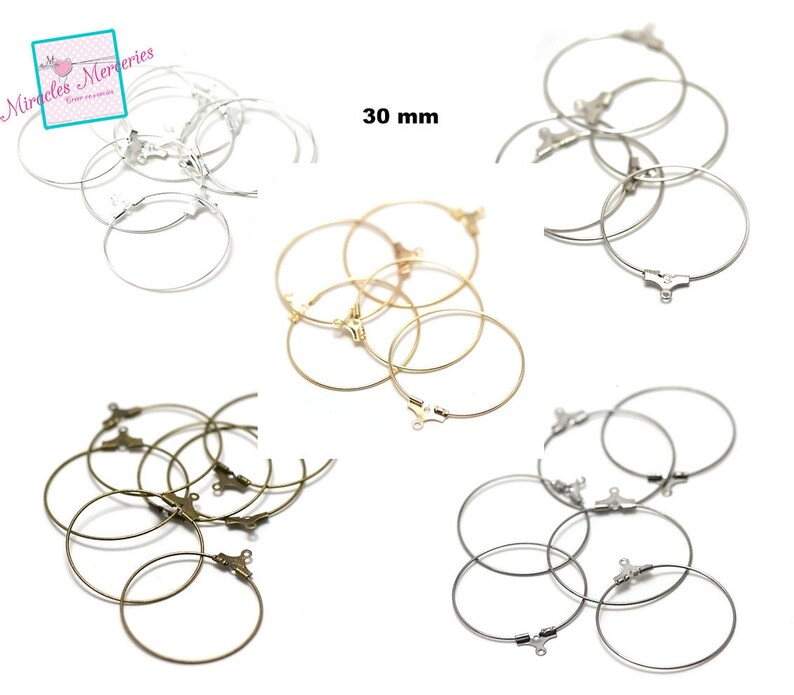 20 hanger hoop earrings 30 mm, light silver/silver/gold/bronze/gun-metal image 1