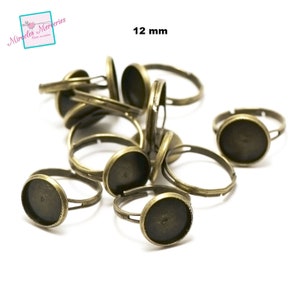 10 cabochon supports ring 12 mm, round, silver / light silver / gold / bronze / gun-metal Bronze
