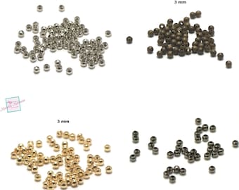 100 kleine ronde tussenlaagkralen 3 mm, zilver / goud / brons / gun-metal