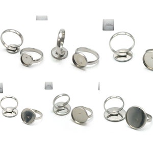 Acier inox: 2 bagues support cabochon ronde steel stainless, 10/12/14/16/18/20/25 mm image 1