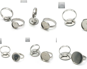 Stainless steel: 2 stainless steel round cabochon support rings, 10/12/14/16/18/20/25 mm