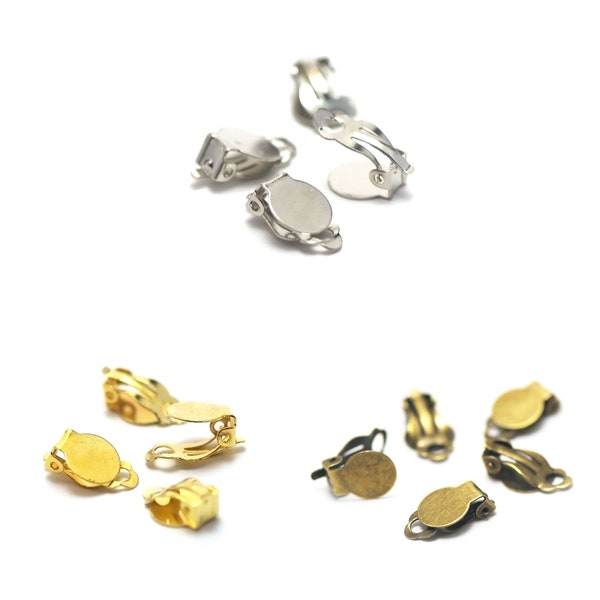 10 petits supports 10mm  pour boucles d'oreille à pince, argenté / doré / bronze