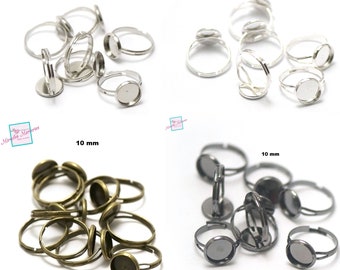 10 runde Ringfassungen mit Cabochon, 10 mm, Silber/Hellsilber/Bronze/Gunmetal